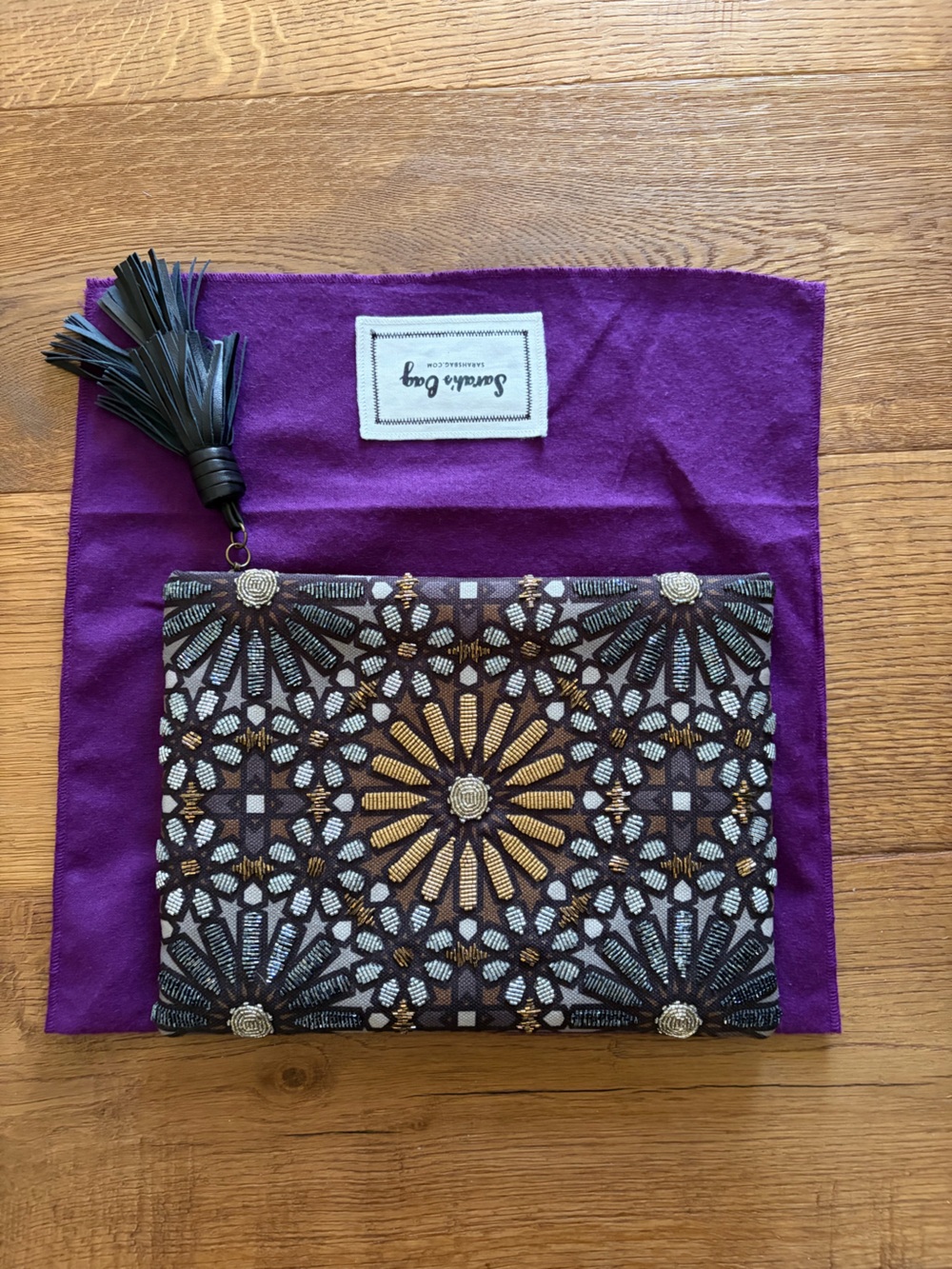 Sarah’s Bag Brown, Gold & Black Embellished Decorative Pouch